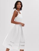 Asos Design Lace Insert Ruffle Back Midi Prom Dress-white