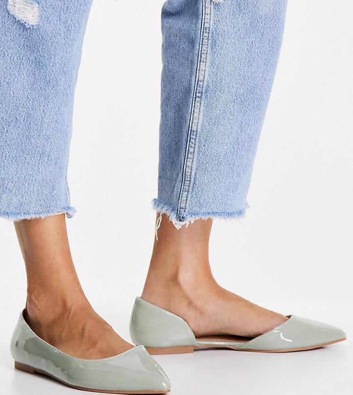 Asos Design Wide Fit Virtue D'orsay Pointed Ballet Flats In Sage Green Patent