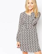 Brave Soul Leaf Print Long Sleeve Skater Dress