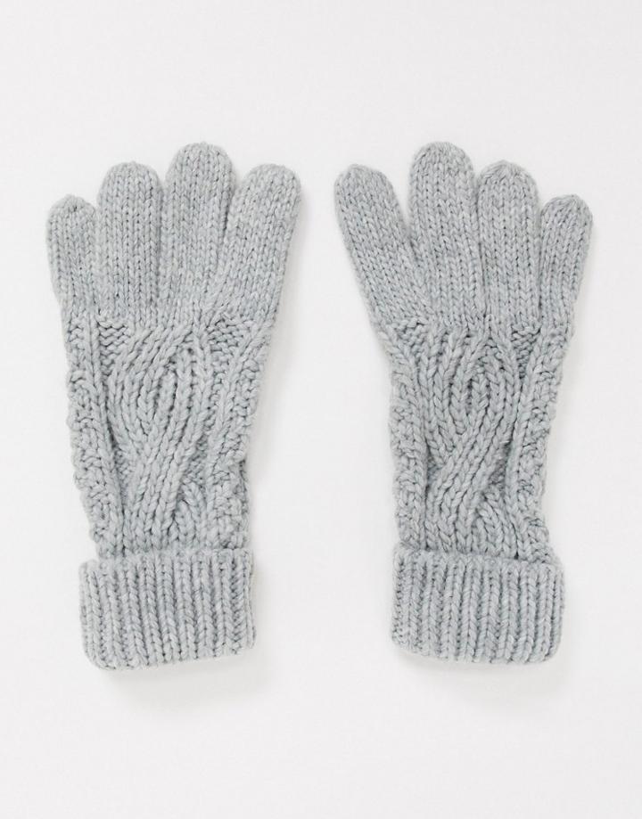 Boardmans Cable Knitted Glove With Turn Up Cuff In Gray-grey