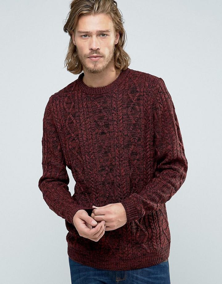 Pull & Bear Chunky Cable Knit Jumper In Burgundy - Red