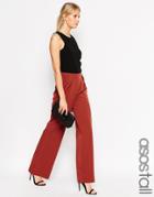 Asos Tall Wide Leg Pants With Pleated Waist - Rust