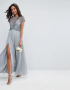 Asos Wedding Delicate Beaded Bodice Maxi Dress - Gray