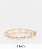 Asos Design Pack Of 2 Bracelets With Crystal And Star Heart Beads In Gold Tone