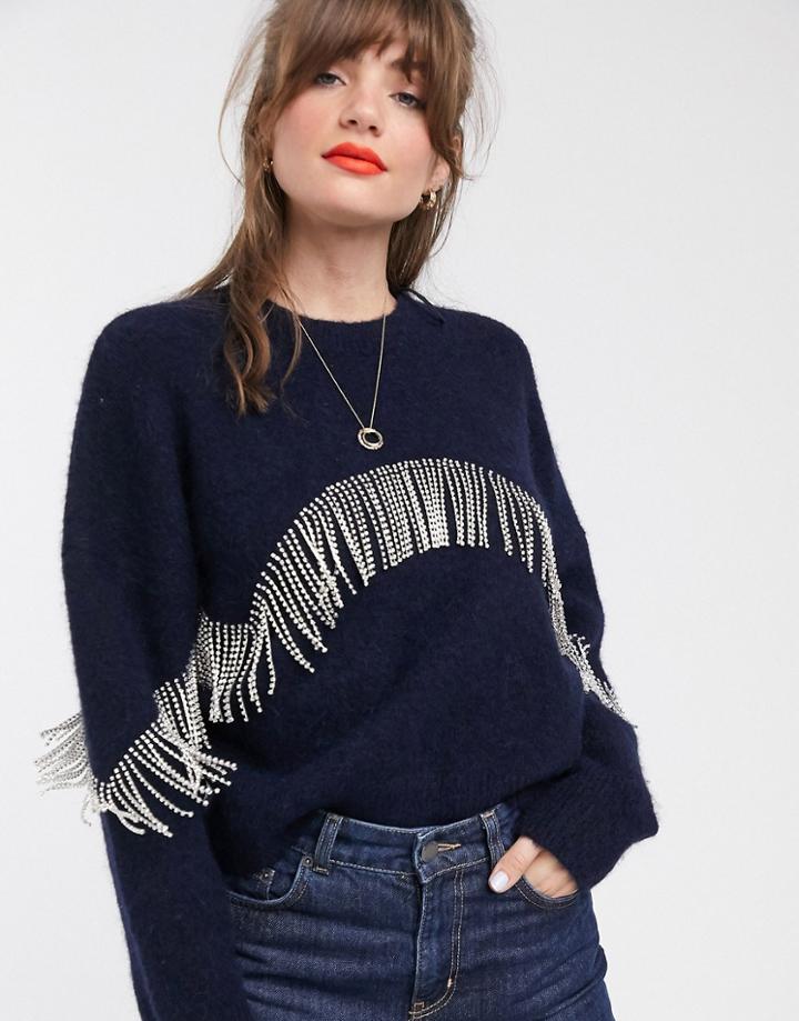 & Other Stories Fringe Detail Sweater In Deep Purple