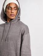 Asos Dark Future Oversized Hoodie With All Over Logo Print In Dark Gray - Part Of A Set