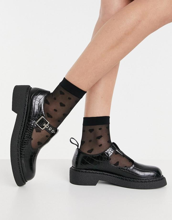 Lamoda Mary Jane Flat Shoes In Black Croc