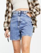 New Look Pleated Longline Short In Mid Blue-blues