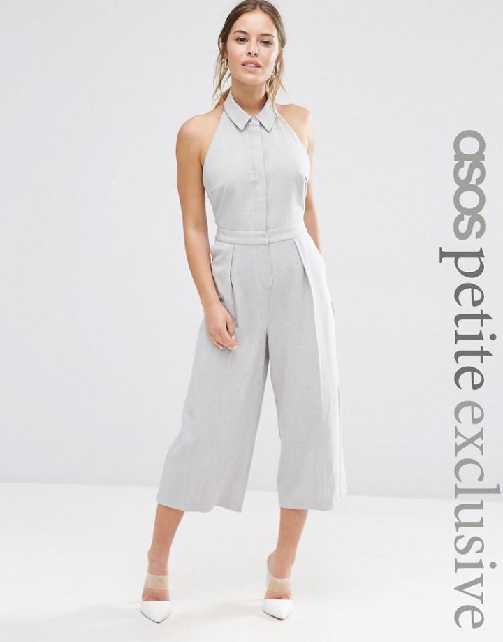 Asos Petite Premium Jumpsuit With Collar - Gray