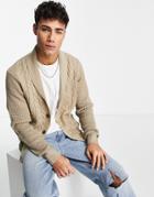 New Look Cable Front Shawl Neck Cardigan In Stone-neutral