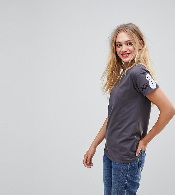 Asos Tall Chritsmas T-shirt With Snow Way Embroidery - Black