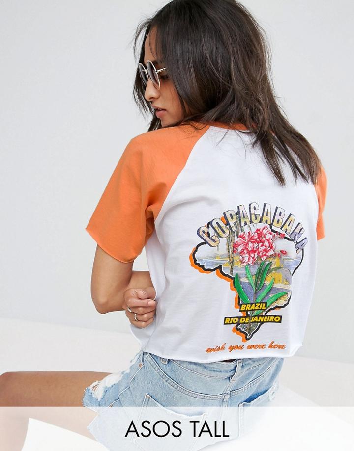 Asos Tall T-shirt In Boxy Fit With Contrast Raglan And Island Print - Multi