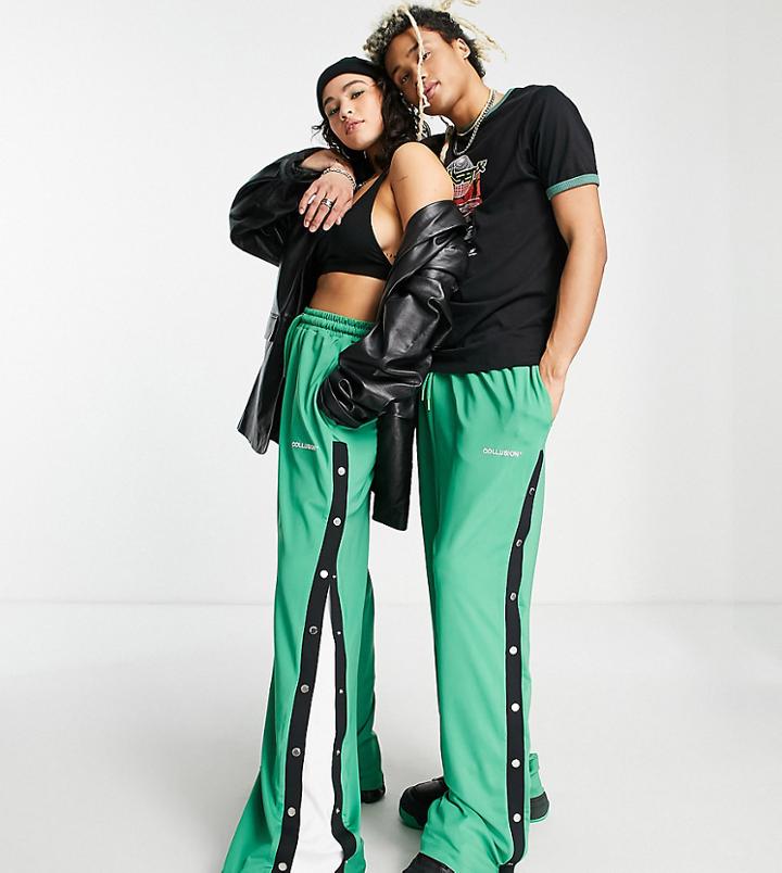 Collusion Unisex Super Wide Leg Sweatpants With Snaps-green