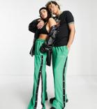 Collusion Unisex Super Wide Leg Sweatpants With Snaps-green