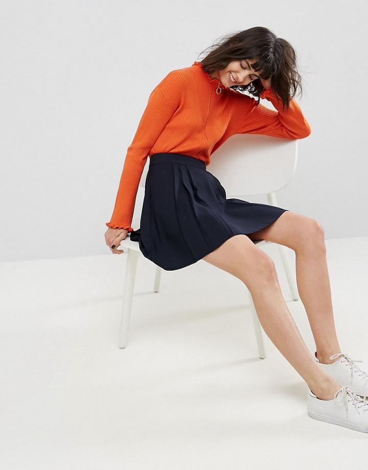 Asos Tailored Mini Pleated Skirt - Navy