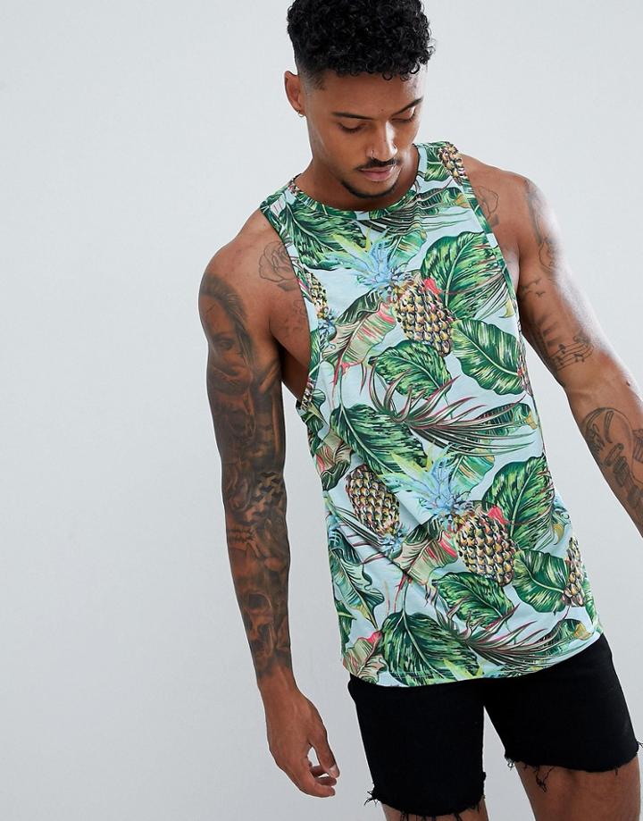 Urban Threads Pineapple Print Tank - Black
