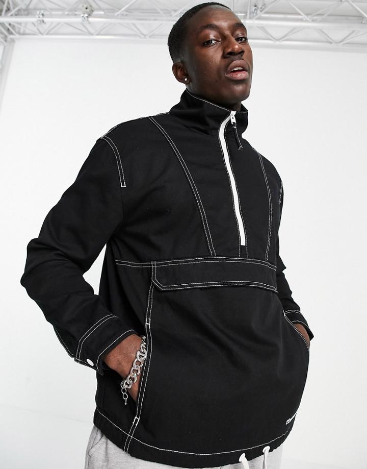 Bershka Overhead Jacket With Contrast Stitching In Black