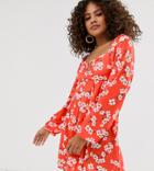 Asos Design Tall Exclusive Cheesecloth V Bar Mini Dress In Floral Print - Multi