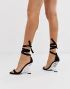 Simmi London Tina Black Marble Wedge Heeled Sandals - Black