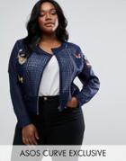 Asos Curve Premium Mesh Jacket With Badges - Navy