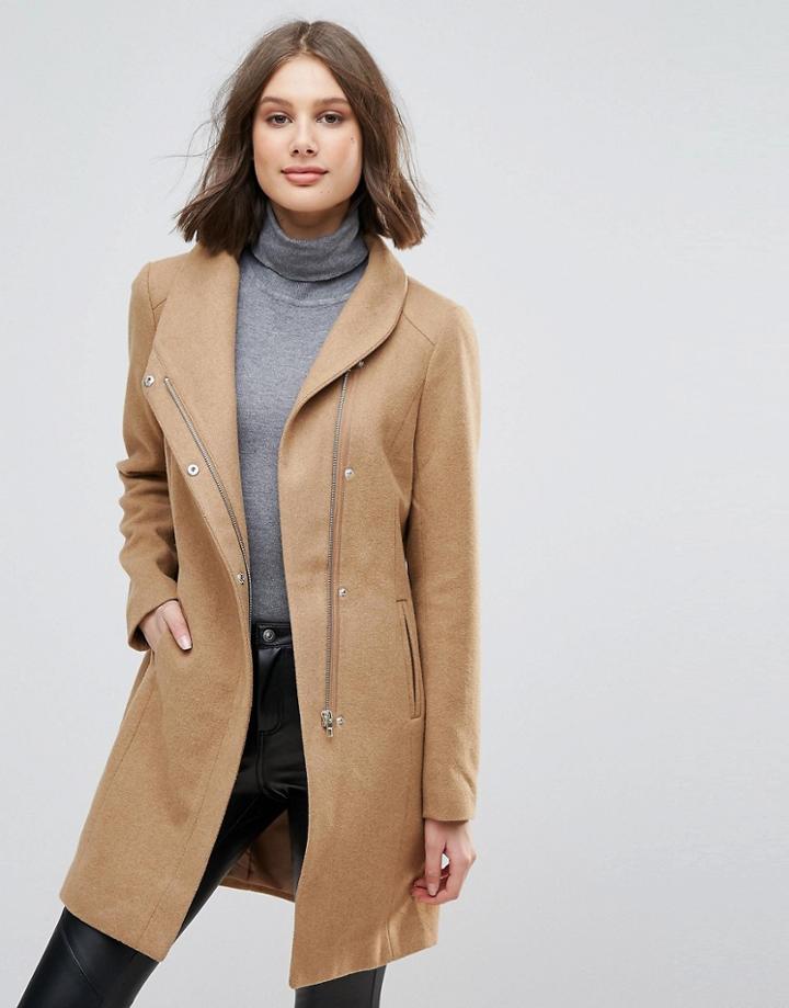 Only Dance Wool Blend Funnel Neck Coat - Beige