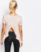Fashion Union T-shirt With Open Frill Back - Pink