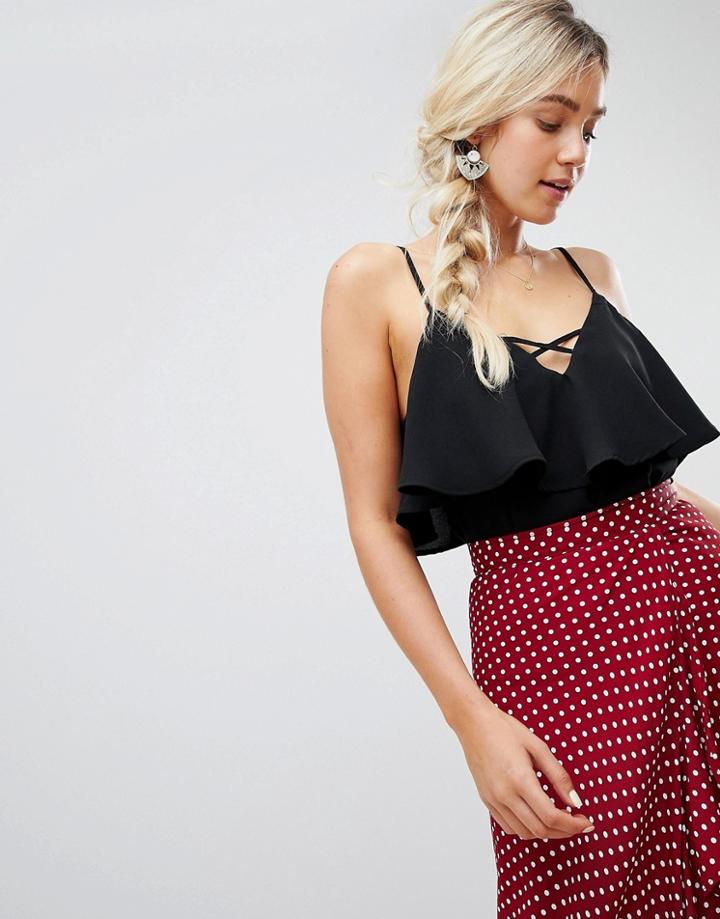 Lunik Overlay Cami Top - Black