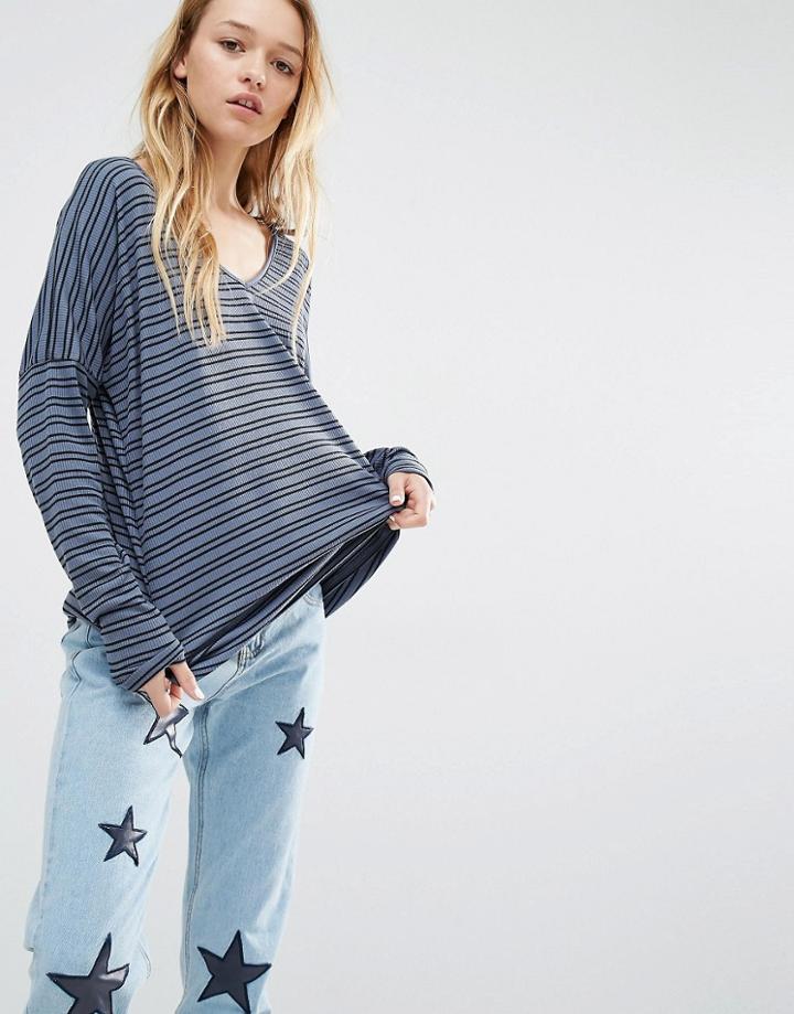 Daisy Street Long Sleeve Top In Stripe - Blue Stripe