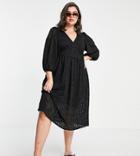 River Island Plus Broderie Midi Smock Dress In Black