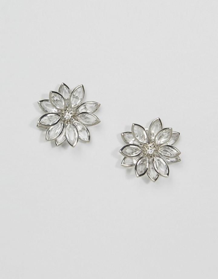 Asos 3d Flower Stud Earrings - Clear