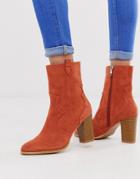 Glamorous Rust Stacked Heel Ankle Boots