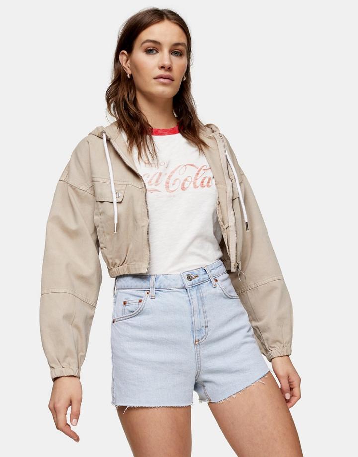Topshop Premium Organic Cotton Denim Mom Shorts In Bleach Wash-brown
