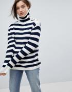 Pepe Jeans Stripe Funnel Neck Wool Blend Sweater - Cream