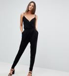Asos Design Tall Cami Wrap Jumpsuit With Peg Leg - Black