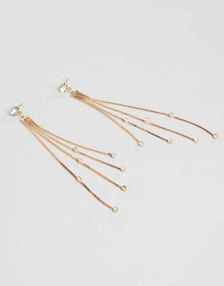 Missguided Tassel Crystal Gold Earrings - Gold