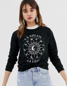 Asos Design Oversized Sweatshirt With Zodiac Print - Black