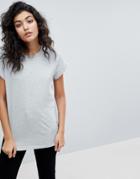 Asos T-shirt In Boyfriend Fit With Rolled Sleeve And Curved Hem - Gray