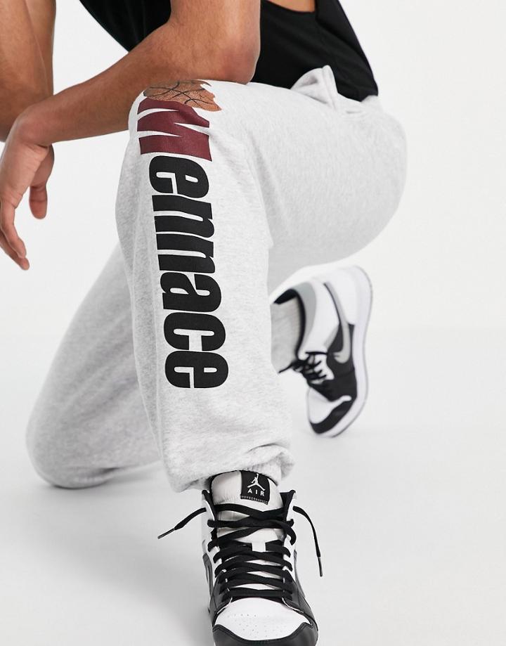 Mennace Set Sweatpants In Gray With Basketball Print-grey