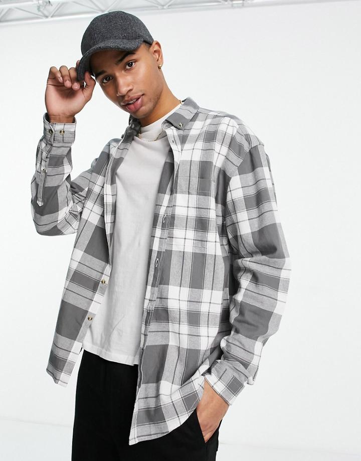 Asos Design 90s Oversized Check Shirt In Gray