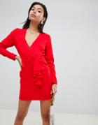 Asos Design Origami Wrap Front Mini Dress - Red