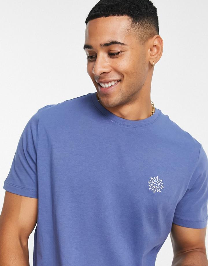 New Look T-shirt With Sunshine Embroidered Print In Mid Blue