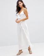 Asos Wrap Front Frill Maxi Beach Dress - Cream