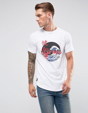 Bee Inspired Muscle T-shirt In White With Japanese Print - White