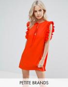 Fashion Union Petite Ruffle Detail Tie Front Shift Dress - Red