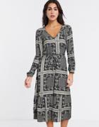 Vila Boho Midi Dress In Scarf Print-multi