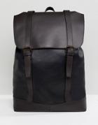 Asos Design Leather Backpack In Black With Double Straps In Brown - Black