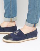 Walk London Riviera Embroidered Anchor Suede Espadrilles - Navy