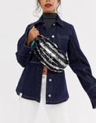 Asos Design Sling Bag In Stripe Sequin-silver