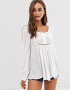 Asos Design Smock Top With Button Front Detail In Crinkle-white