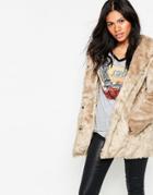 Mela Loves London Hooded Faux Fur Coat - Brown
